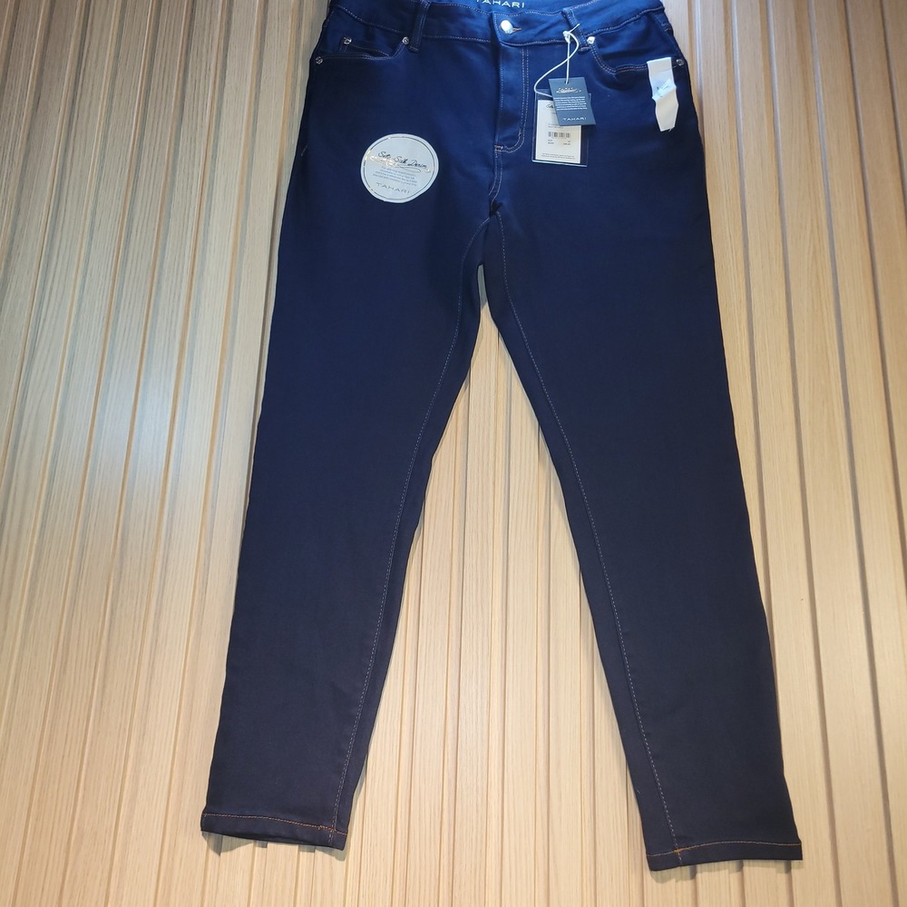 Tahari Kelly Mid-Rise Skinny Jeans Night Sky Wash Seta-Silk Denim Size 14/32 NEW